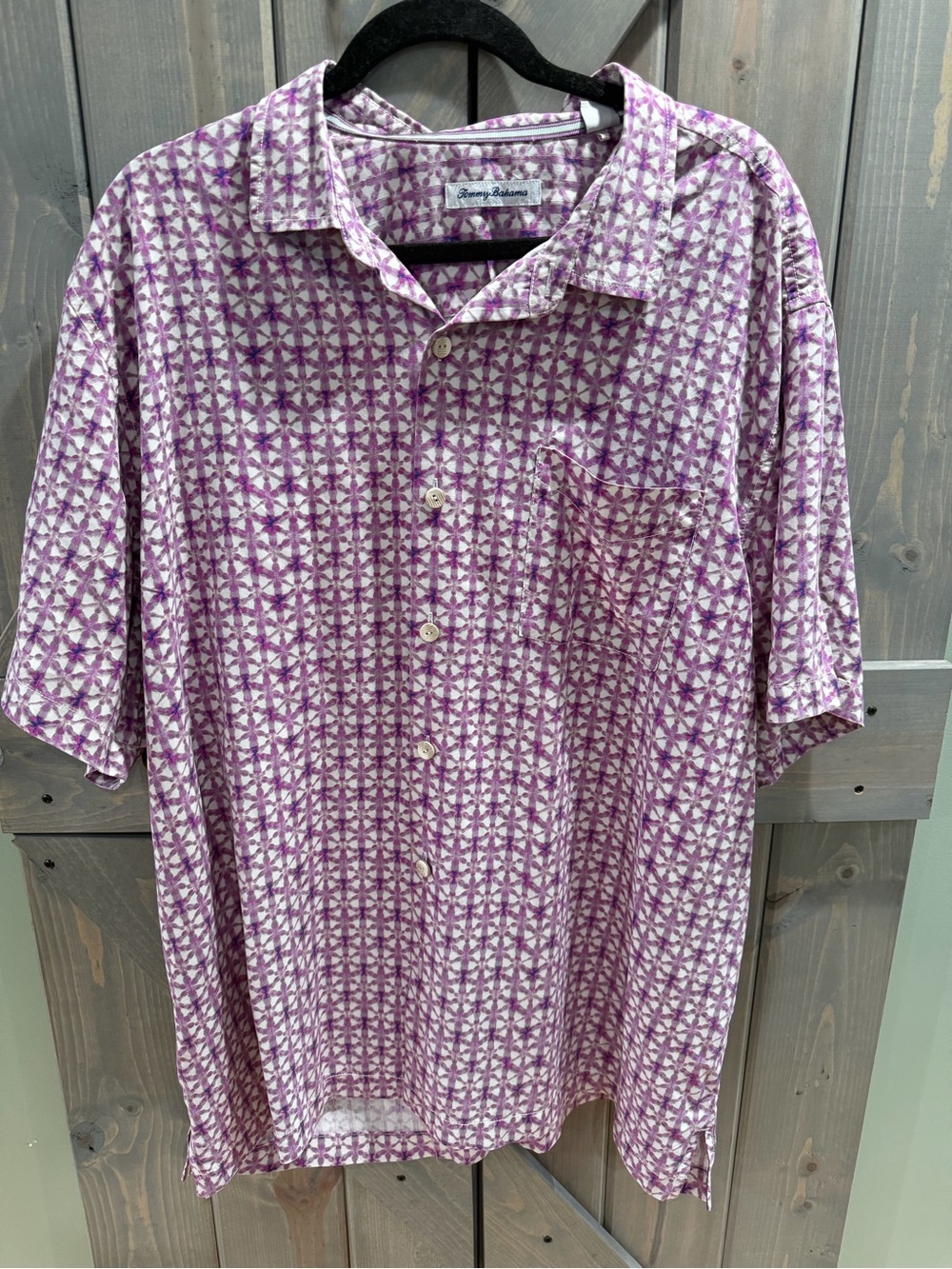 Tommy Bahama Men’s XXL Purple Geometric Print 100% Silk Button-Up Shirt